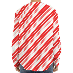 Red And White Candy Cane Stripe Print Long Sleeve Baseball Jersey