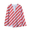 Red And White Candy Cane Stripe Print Long Sleeve Short Coat