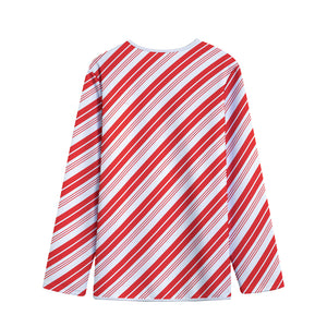 Red And White Candy Cane Stripe Print Long Sleeve Short Coat