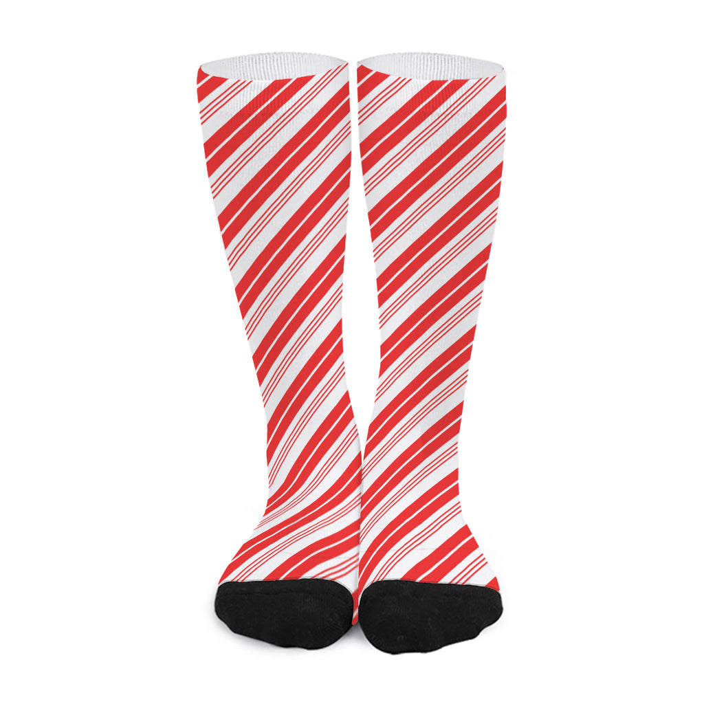 Red And White Candy Cane Stripe Print Long Socks