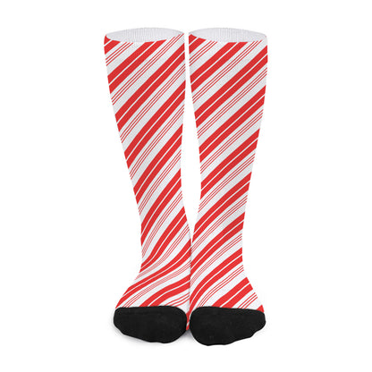 Red And White Candy Cane Stripe Print Long Socks