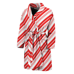 Red And White Candy Cane Stripe Print Men's Bathrobe