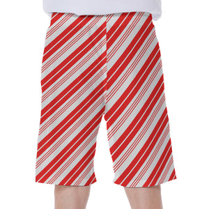 Red And White Candy Cane Stripe Print Men's Beach Shorts