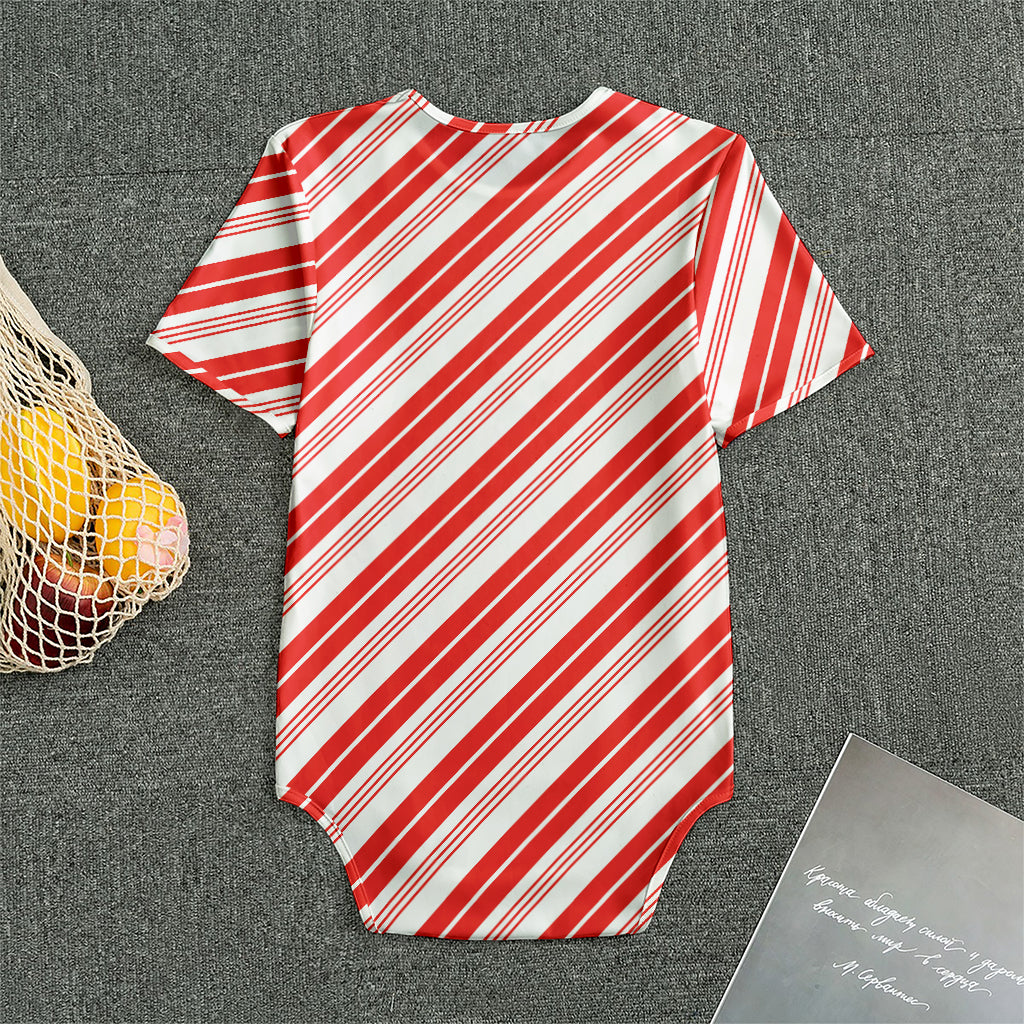 Red And White Candy Cane Stripe Print Men's Bodysuit
