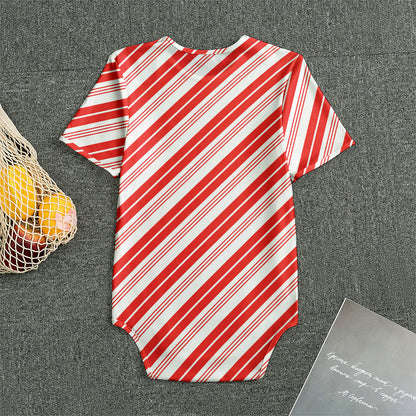 Red And White Candy Cane Stripe Print Men's Bodysuit