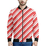 Red And White Candy Cane Stripe Print Men's Bomber Jacket