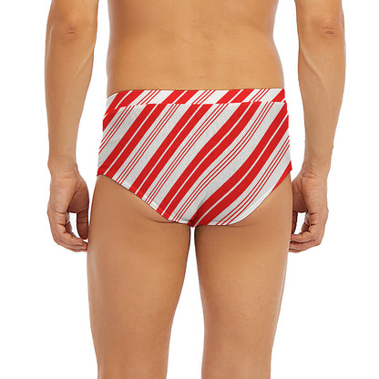 Red And White Candy Cane Stripe Print Men's Briefs