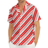 Red And White Candy Cane Stripe Print Men's Deep V-Neck Shirt