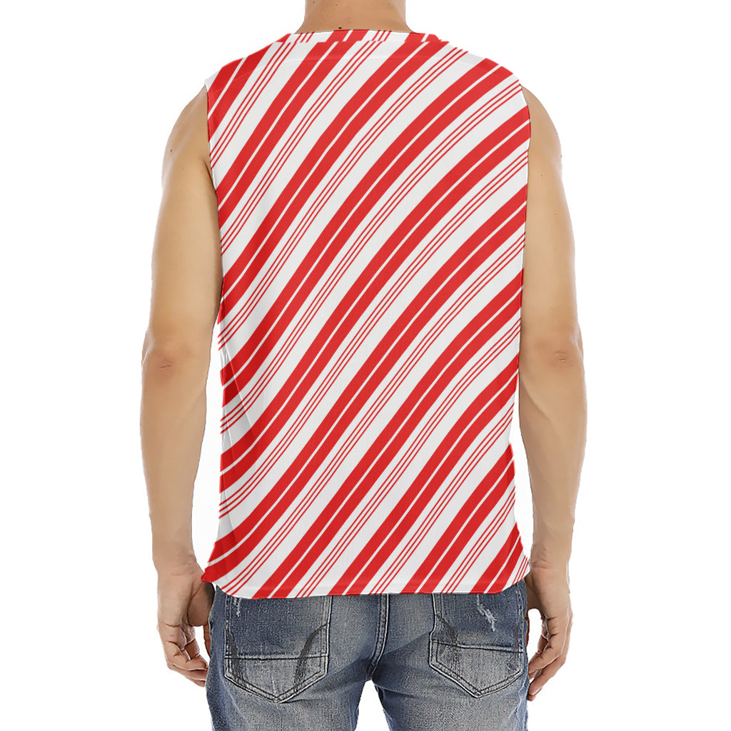 Red And White Candy Cane Stripe Print Men's Fitness Tank Top