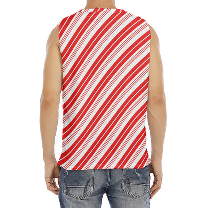 Red And White Candy Cane Stripe Print Men's Fitness Tank Top
