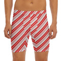 Red And White Candy Cane Stripe Print Men's Long Boxer Briefs