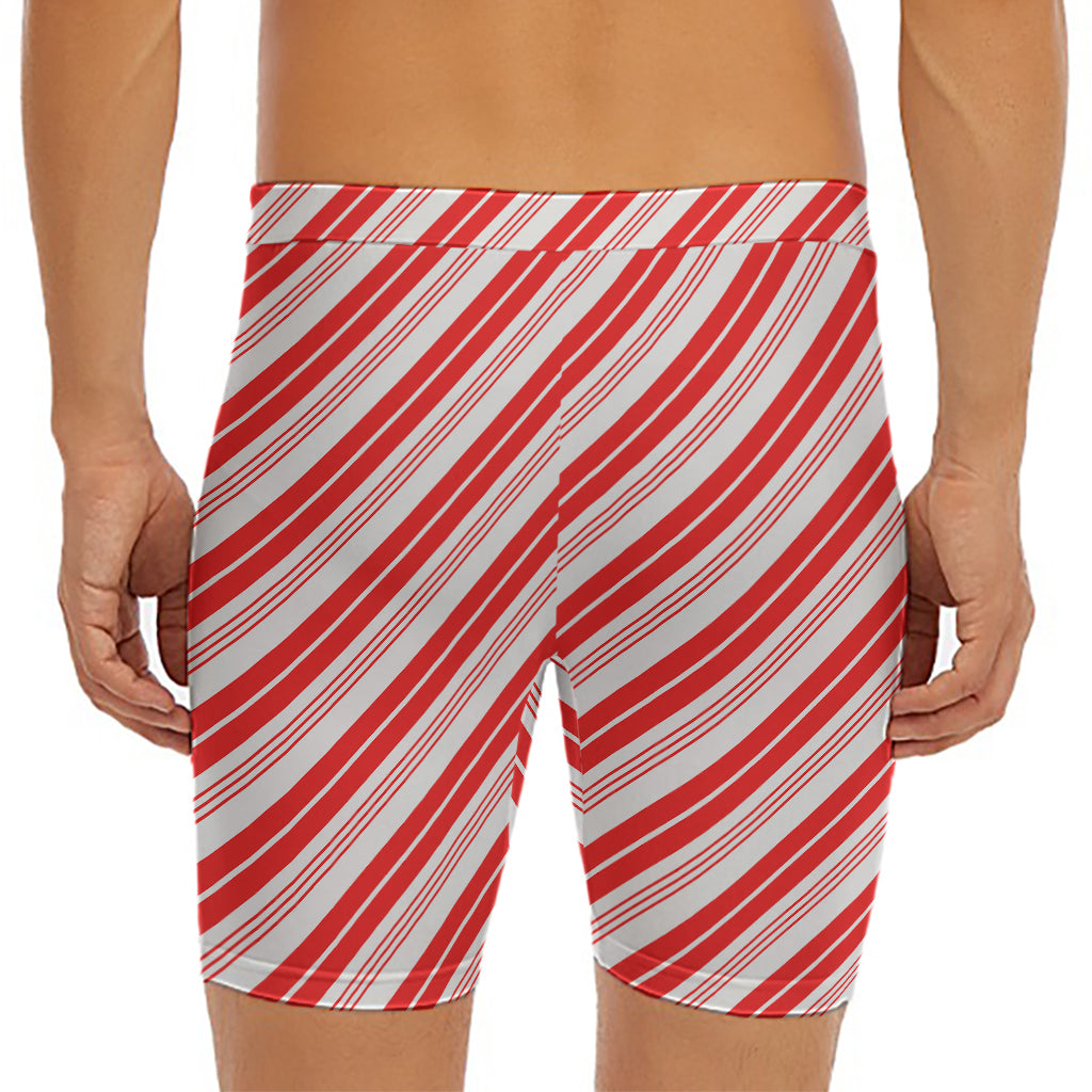 Red And White Candy Cane Stripe Print Men's Long Boxer Briefs