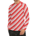 Red And White Candy Cane Stripe Print Men's Long Sleeve Rash Guard
