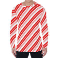 Red And White Candy Cane Stripe Print Men's Long Sleeve T-Shirt