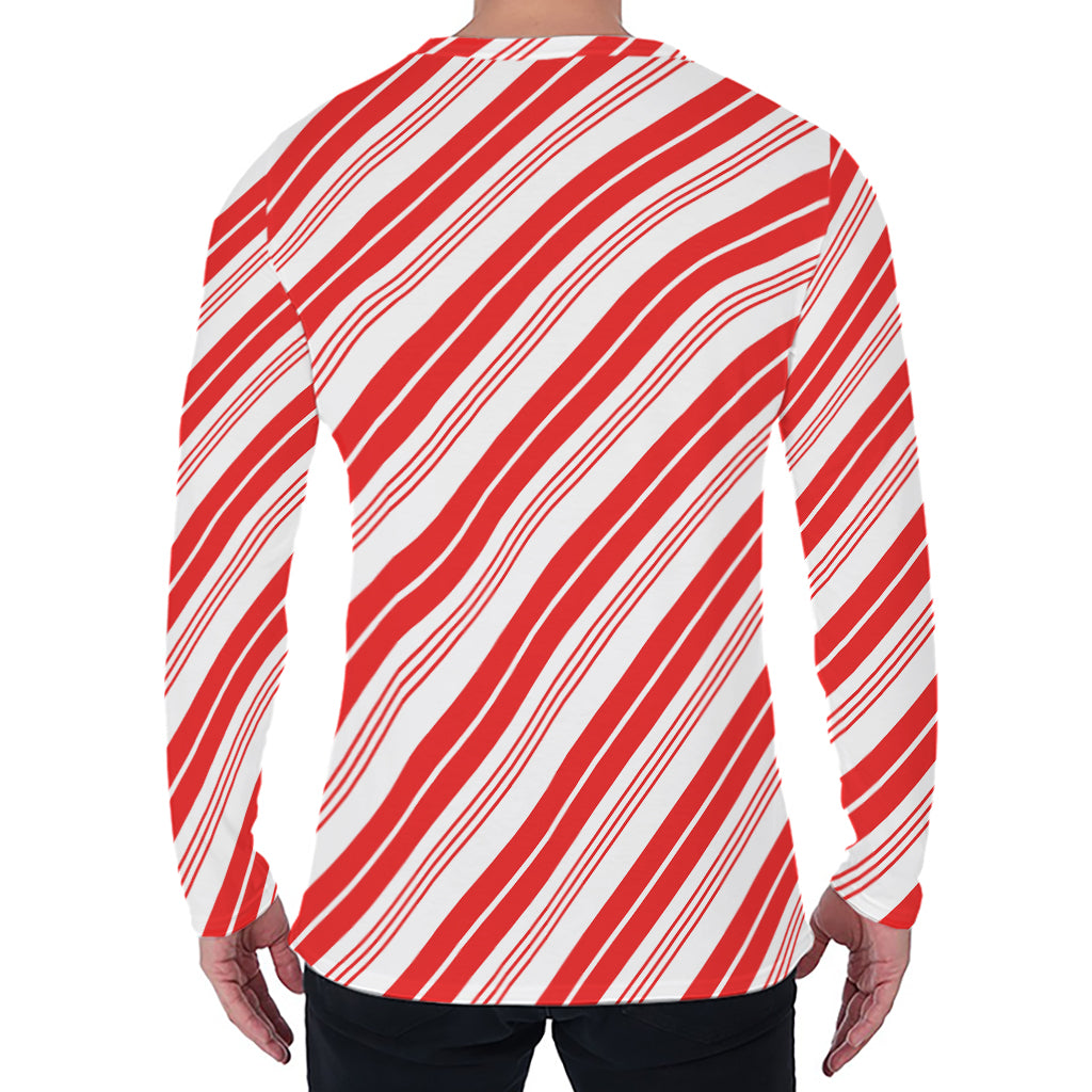 Red And White Candy Cane Stripe Print Men's Long Sleeve T-Shirt