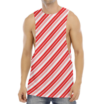 Red And White Candy Cane Stripe Print Men's Muscle Tank Top