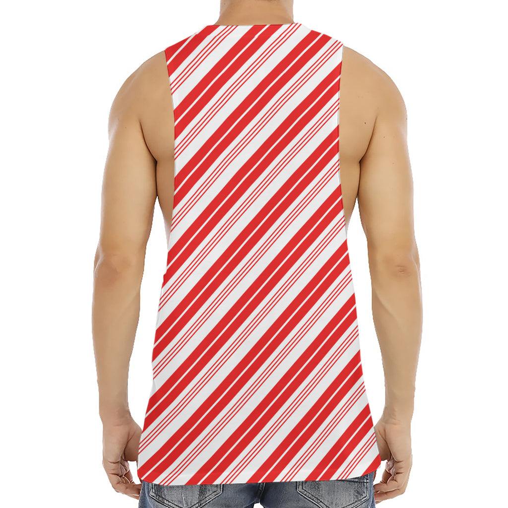 Red And White Candy Cane Stripe Print Men's Muscle Tank Top