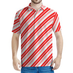 Red And White Candy Cane Stripe Print Men's Polo Shirt