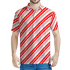 Red And White Candy Cane Stripe Print Men's Polo Shirt