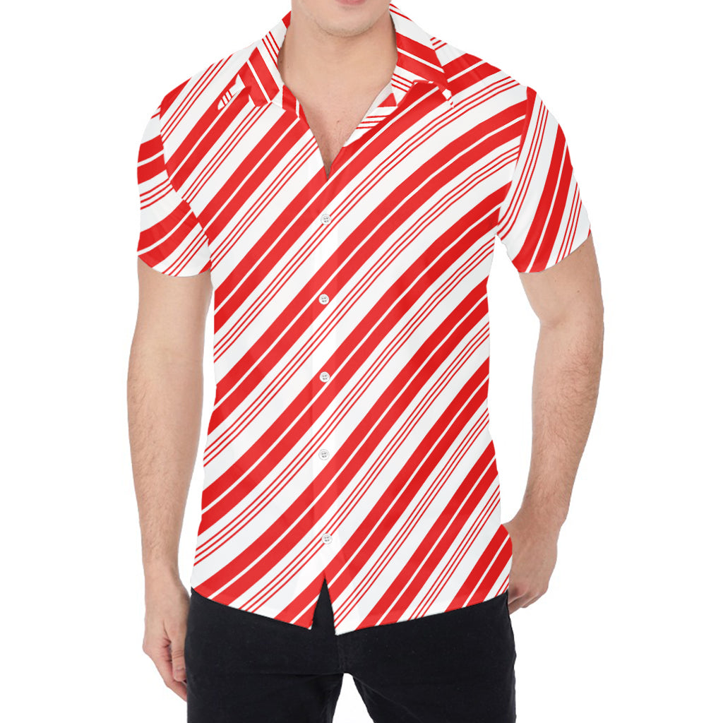 Red And White Candy Cane Stripe Print Men's Shirt