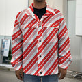 Red And White Candy Cane Stripe Print Men's Shirt Jacket
