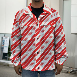 Red And White Candy Cane Stripe Print Men's Shirt Jacket