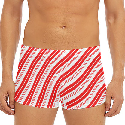 Red And White Candy Cane Stripe Print Men's Short Boxer Briefs