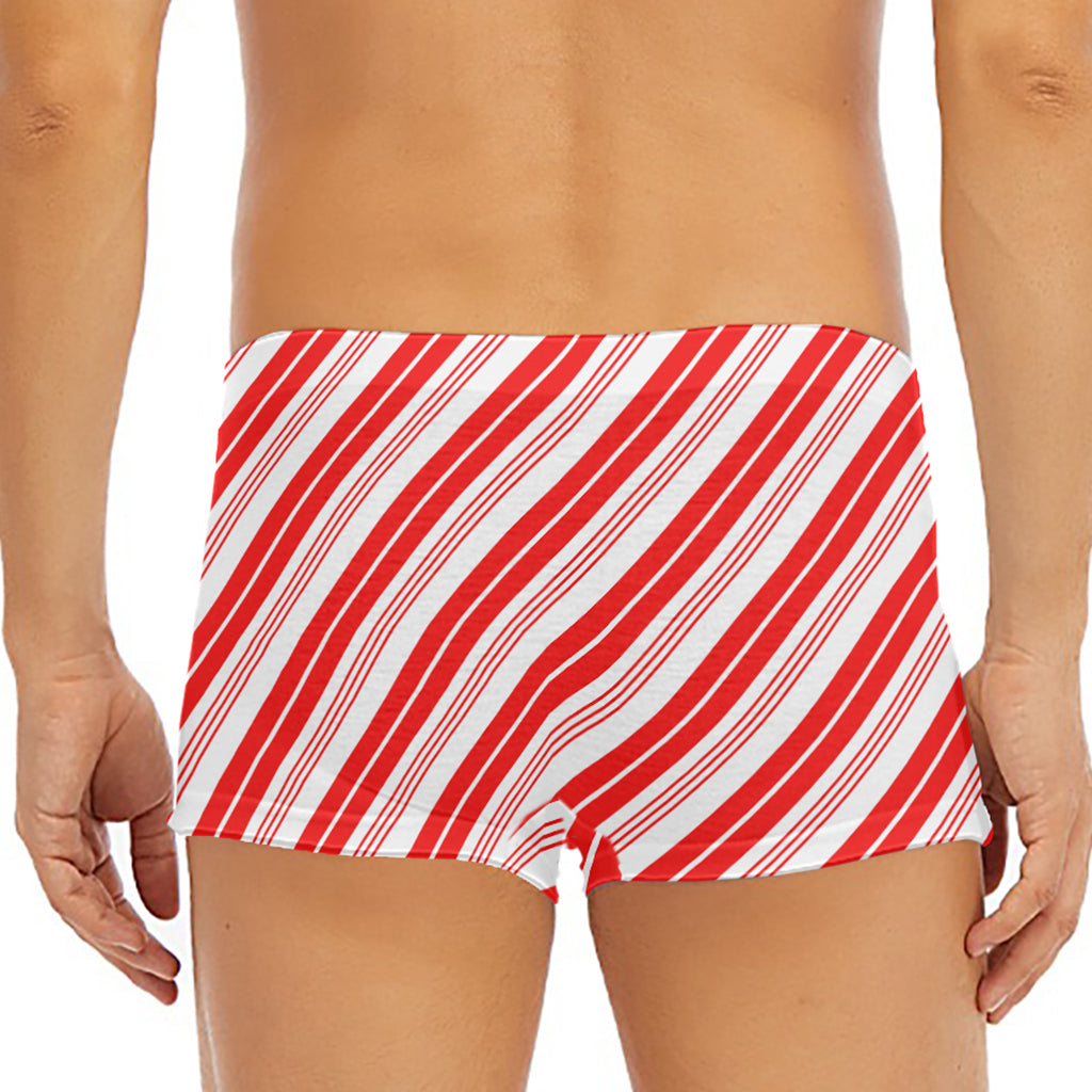 Red And White Candy Cane Stripe Print Men's Short Boxer Briefs