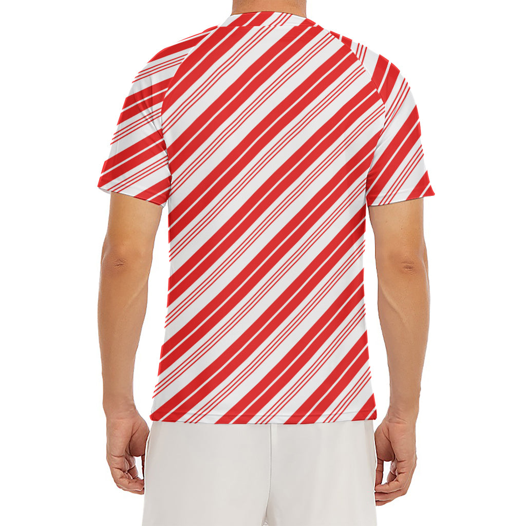 Red And White Candy Cane Stripe Print Men's Short Sleeve Rash Guard