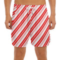 Red And White Candy Cane Stripe Print Men's Split Running Shorts