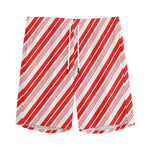 Red And White Candy Cane Stripe Print Men's Sports Shorts
