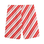 Red And White Candy Cane Stripe Print Men's Sports Shorts