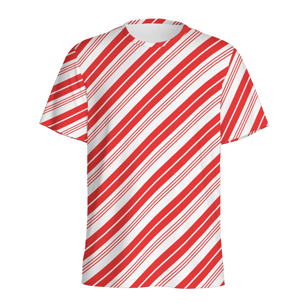 Red And White Candy Cane Stripe Print Men's Sports T-Shirt