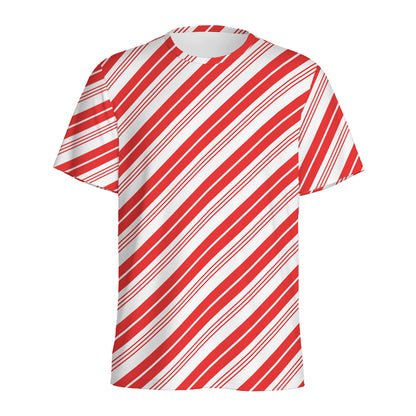 Red And White Candy Cane Stripe Print Men's Sports T-Shirt