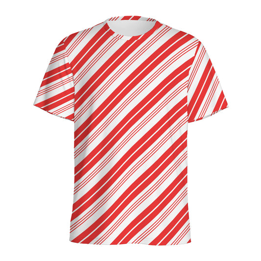 Red And White Candy Cane Stripe Print Men's Sports T-Shirt