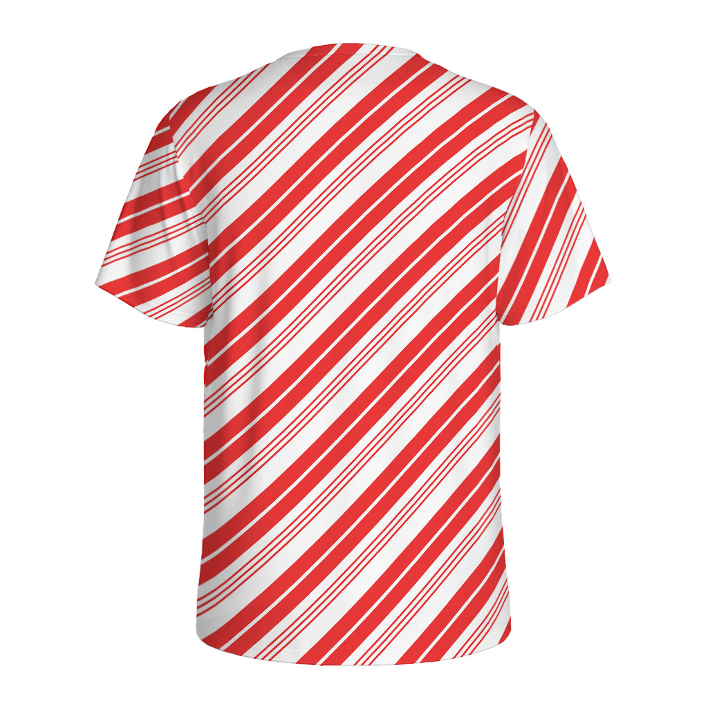 Red And White Candy Cane Stripe Print Men's Sports T-Shirt