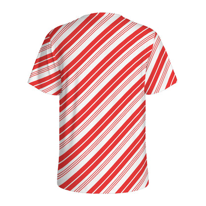 Red And White Candy Cane Stripe Print Men's Sports T-Shirt