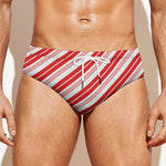 Red And White Candy Cane Stripe Print Men's Swim Briefs