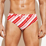 Red And White Candy Cane Stripe Print Men's Swim Briefs