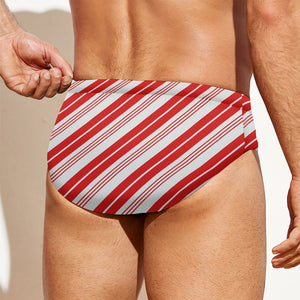 Red And White Candy Cane Stripe Print Men's Swim Briefs