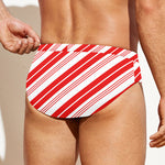 Red And White Candy Cane Stripe Print Men's Swim Briefs