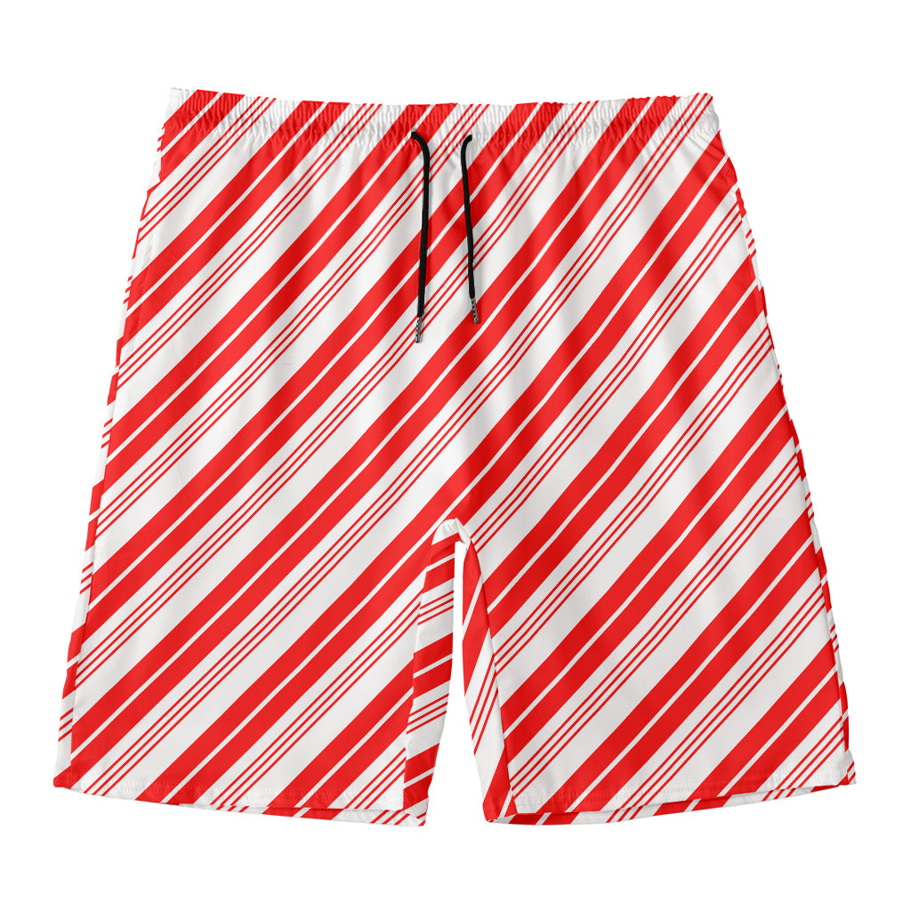 Red And White Candy Cane Stripe Print Men's Swim Trunks