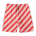 Red And White Candy Cane Stripe Print Men's Swim Trunks