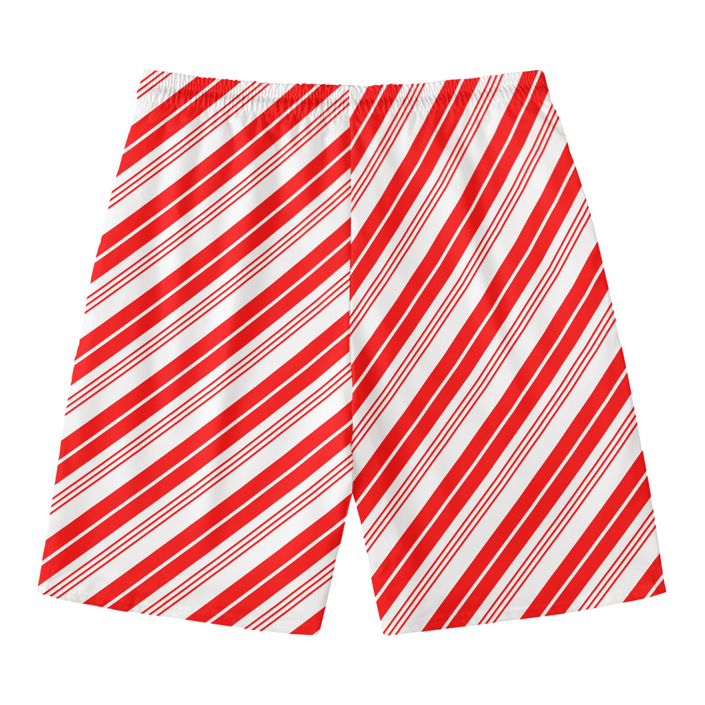Red And White Candy Cane Stripe Print Men's Swim Trunks