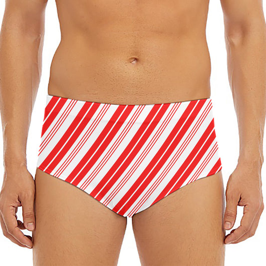 Red And White Candy Cane Stripe Print Men's Triangle Swim Briefs