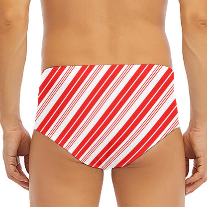 Red And White Candy Cane Stripe Print Men's Triangle Swim Briefs