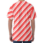 Red And White Candy Cane Stripe Print Men's Velvet T-Shirt