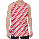 Red And White Candy Cane Stripe Print Men's Velvet Tank Top