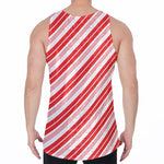 Red And White Candy Cane Stripe Print Men's Velvet Tank Top