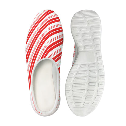 Red And White Candy Cane Stripe Print Mesh Casual Shoes